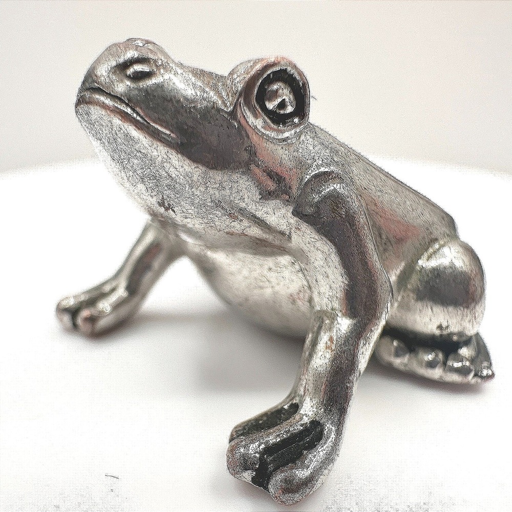 Vintage 90s Silver Tone Frog Figurine Never‎ Never Give Up Inspirational Jewelry